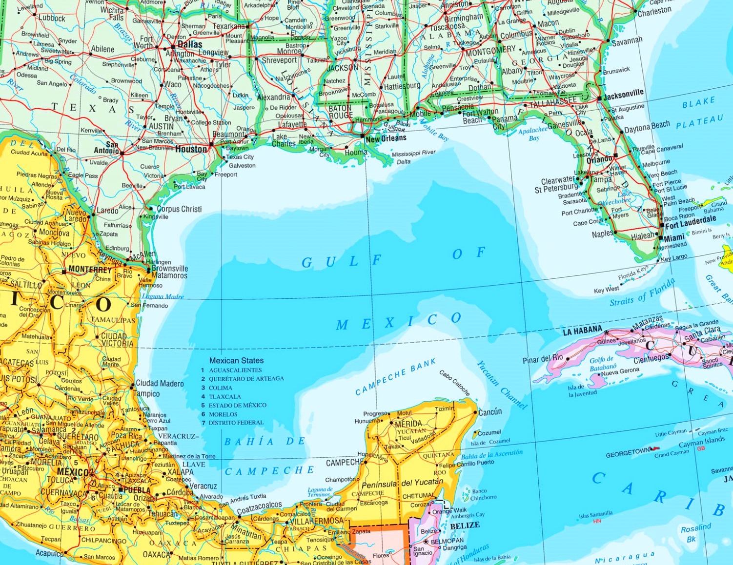 Побережье мексиканского залива на карте